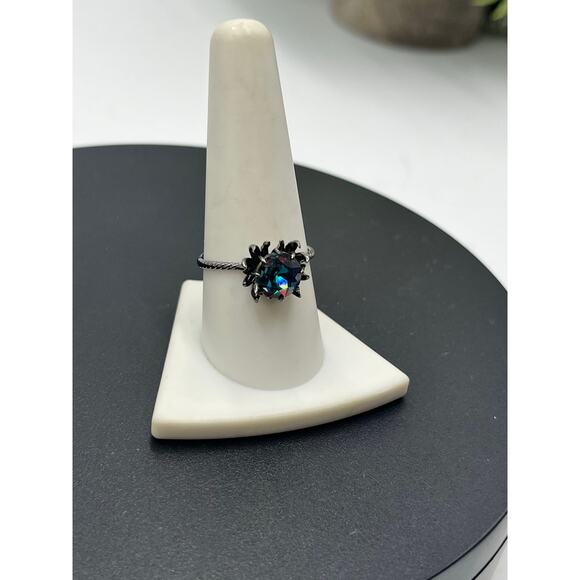 FJ Fragrant Jewels Black Sterling Round Blue CZ Stone Spider Prong Ring Sz 9.5 - Picture 8 of 8